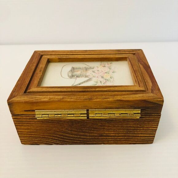 Small Wood Trinket Box Cottage Core Vintage Country - Picture 3 of 8
